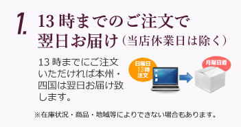 13時までのご注文で翌日お届け（当店休業日は除く）